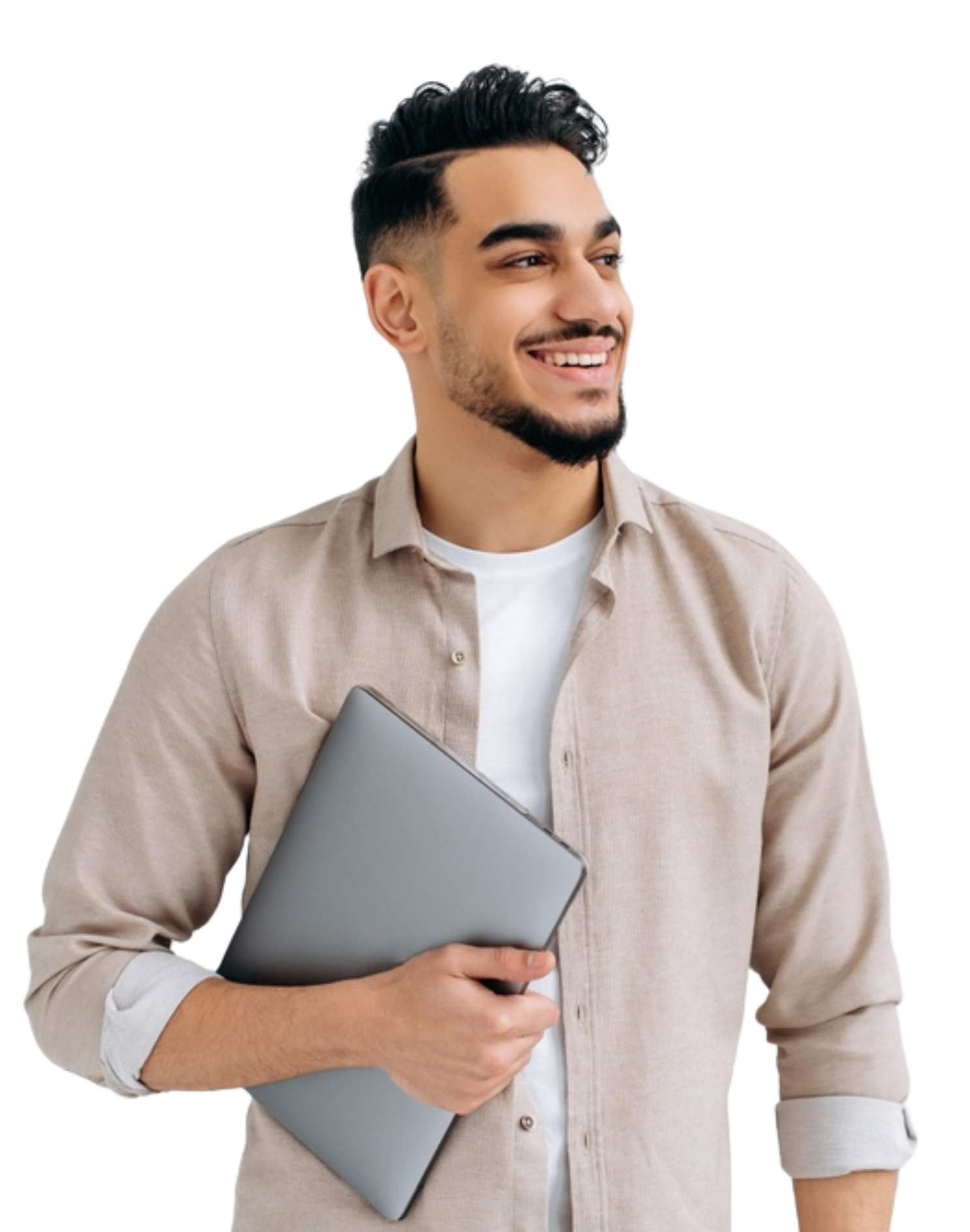 happy man with laptop in Texas rehab