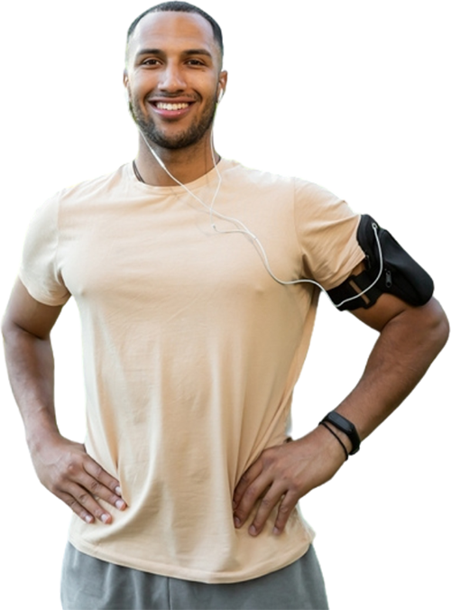 smiling male with fitness gear in mental wellness retreat